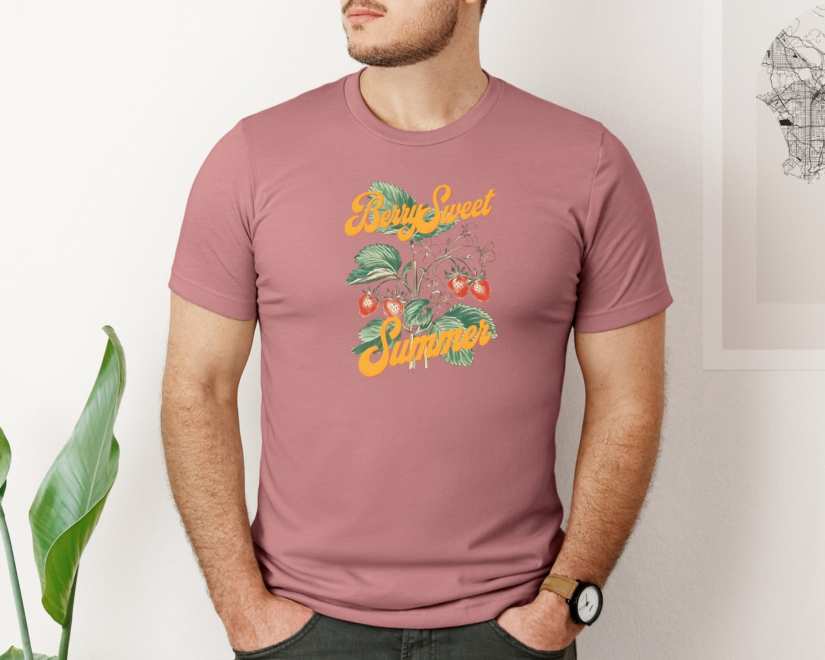 brand:Bella Canvas|color:Heather Mauve|Strawberry Vintage Summer Graphic T-Shirt