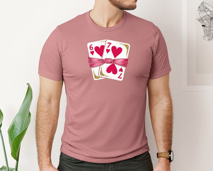 brand:Bella Canvas|color:Heather Mauve|67 Playing Cards Six Seven Valentines Da Graphic T-Shirt