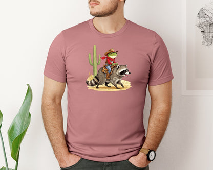 brand:Bella Canvas|color:Heather Mauve|Raccoon Desert Howdy Cowboy Frog Graphic T-Shirt