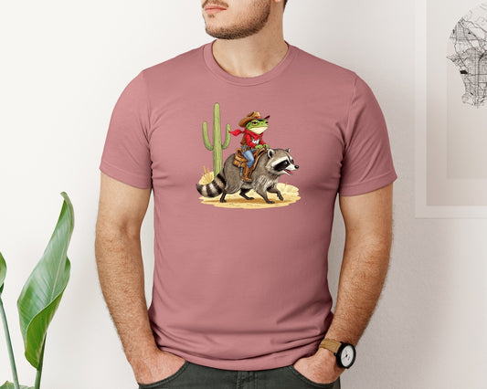 Raccoon Desert Howdy Cowboy Frog Graphic T-Shirt