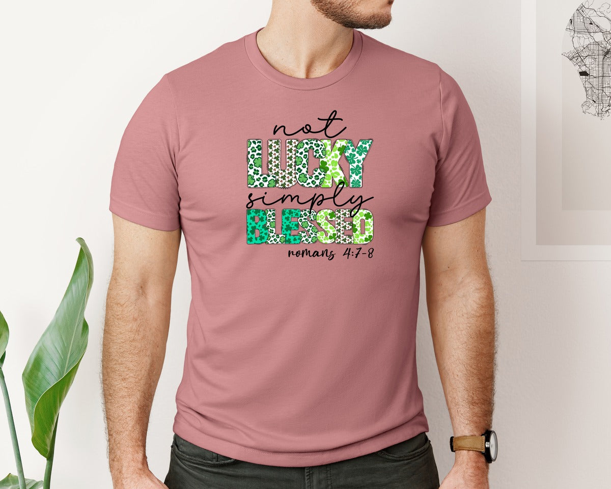 brand:Bella Canvas|color:Heather Mauve|Not Lucky Simply Blessed Leopard Graphic T-Shirt