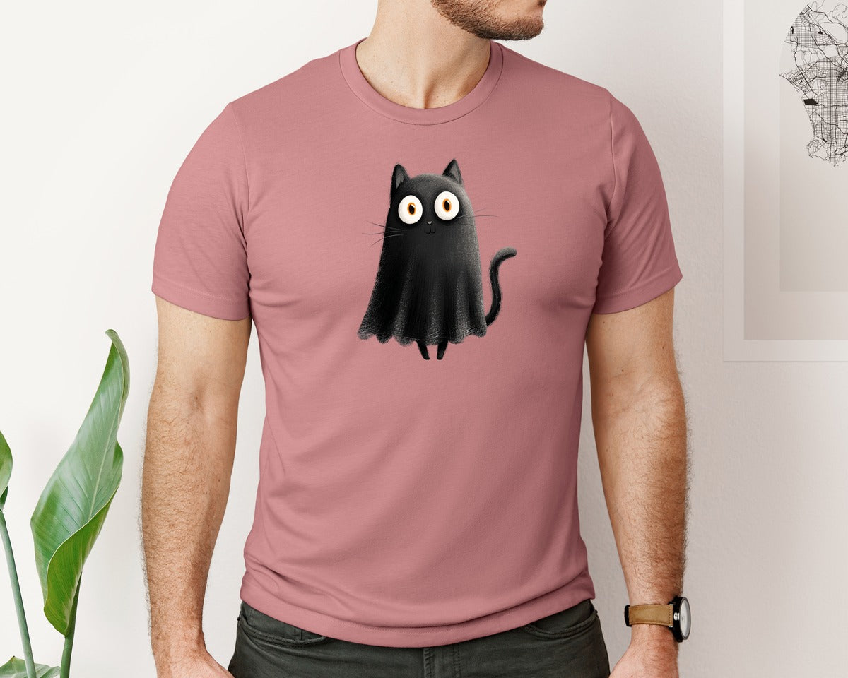 brand:Bella Canvas|color:Heather Mauve|Halloween Ghost And Cat 24 Graphic T-Shirt
