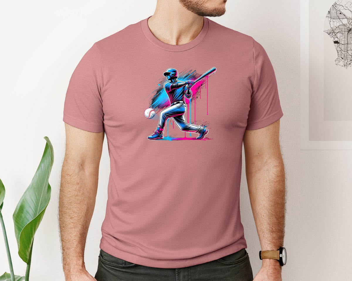 brand:Bella Canvas|color:Heather Mauve|Baseball Player Ice Cream Drip Baseball Graphic T-Shirt
