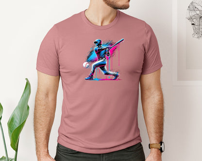 brand:Bella Canvas|color:Heather Mauve|Baseball Player Ice Cream Drip Baseball Graphic T-Shirt