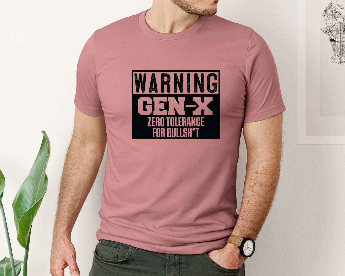 brand:Bella Canvas|color:Heather Mauve|Warning Gen X Funny Generation Graphic T-Shirt