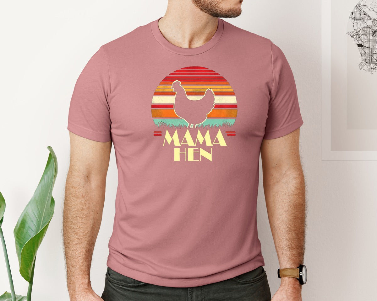brand:Bella Canvas|color:Heather Mauve|Vintage Mama Hen Sunset Silhouette Graphic T-Shirt