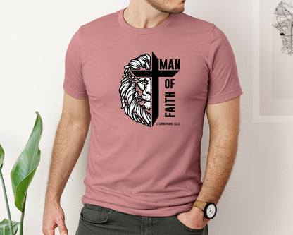 brand:Bella Canvas|color:Heather Mauve|Man Of God Jesus Cross Graphic T-Shirt