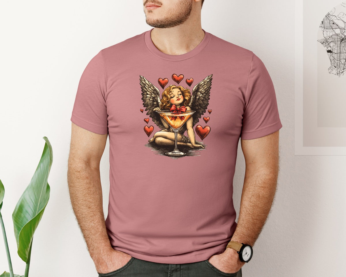 brand:Bella Canvas|color:Heather Mauve|Cupid Wine Coquette Bow Valentines Graphic T-Shirt
