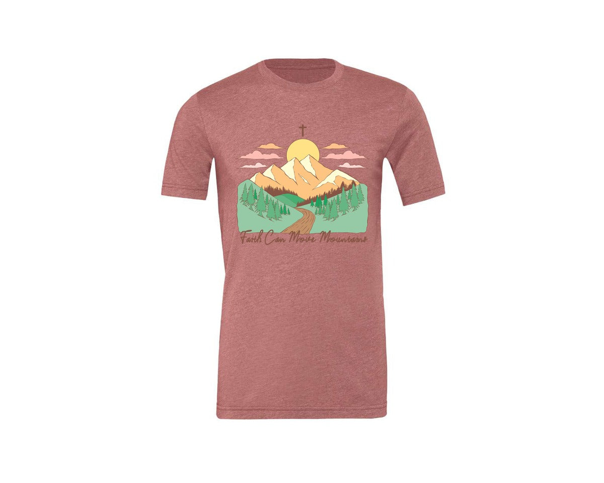 brand:Generic|color:Heather Mauve|Faith Can Move Mountains Christian Quote 2 Graphic T-Shirt