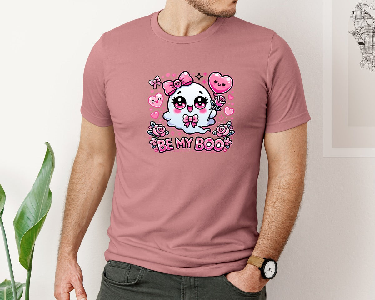 brand:Bella Canvas|color:Heather Mauve|Valentines Day Ghost Cute Ghost Graphic T-Shirt
