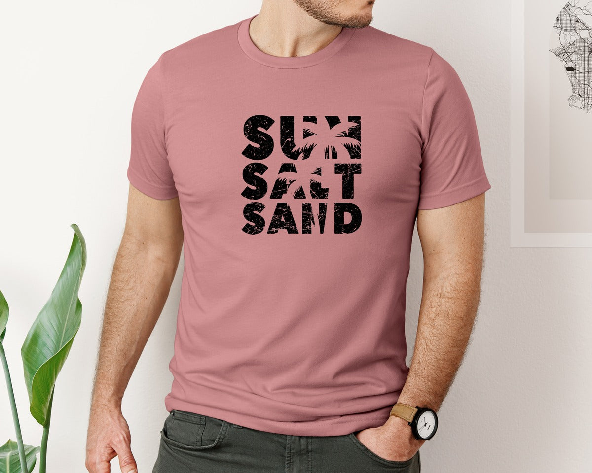 brand:Bella Canvas|color:Heather Mauve|Sun Salt Sand Beach Life Summer Quote Graphic T-Shirt