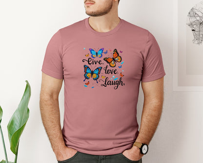 brand:Bella Canvas|color:Heather Mauve|Live Love Laugh Butterflies T Shirt Graphic T-Shirt