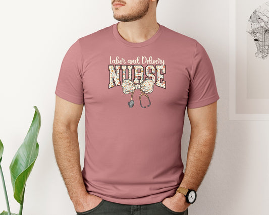 Labor And Delivery Nurse Coquette Floral Graphic T-Shirt
