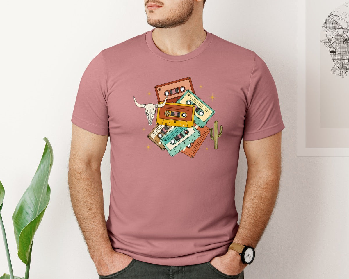 brand:Bella Canvas|color:Heather Mauve|Blank Western Cassette Tapes Graphic T-Shirt