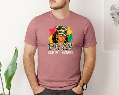 brand:Bella Canvas|color:Heather Mauve|Pray For It Camouflage Black Girl Graphic T-Shirt
