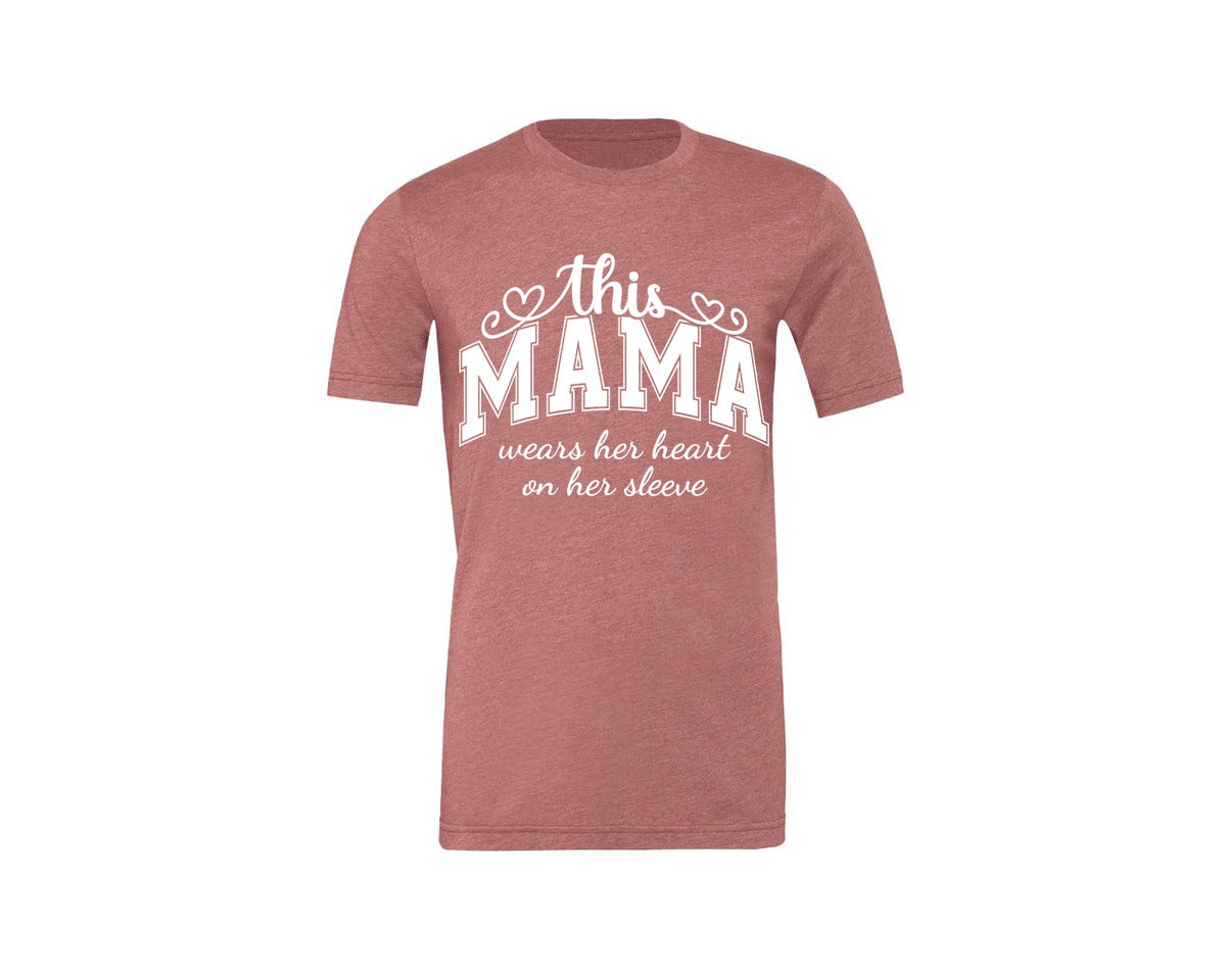 brand:Generic|color:Heather Mauve|This Mama Wears Her Heart On Her Sleeve 74 Graphic T-Shirt