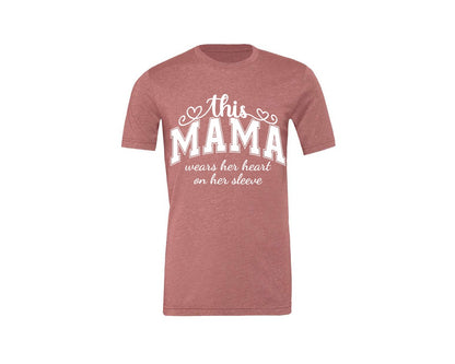 brand:Generic|color:Heather Mauve|This Mama Wears Her Heart On Her Sleeve 74 Graphic T-Shirt