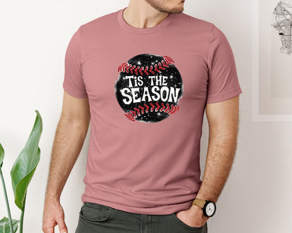 brand:Bella Canvas|color:Heather Mauve|Retro Tis The Season Baseball Graphic T-Shirt