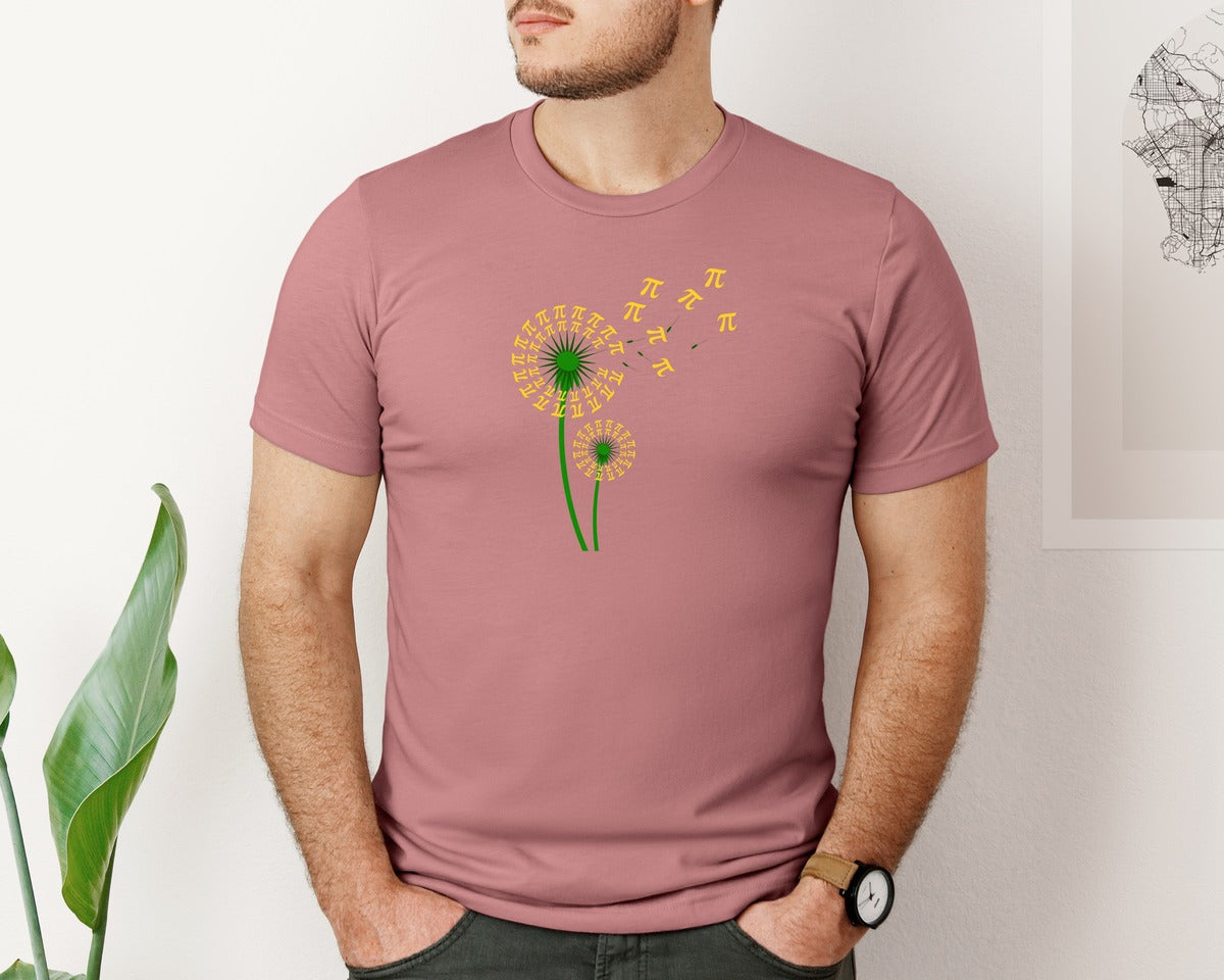 brand:Bella Canvas|color:Heather Mauve|Pi Dandelion Flower Math Pi Day Graphic T-Shirt