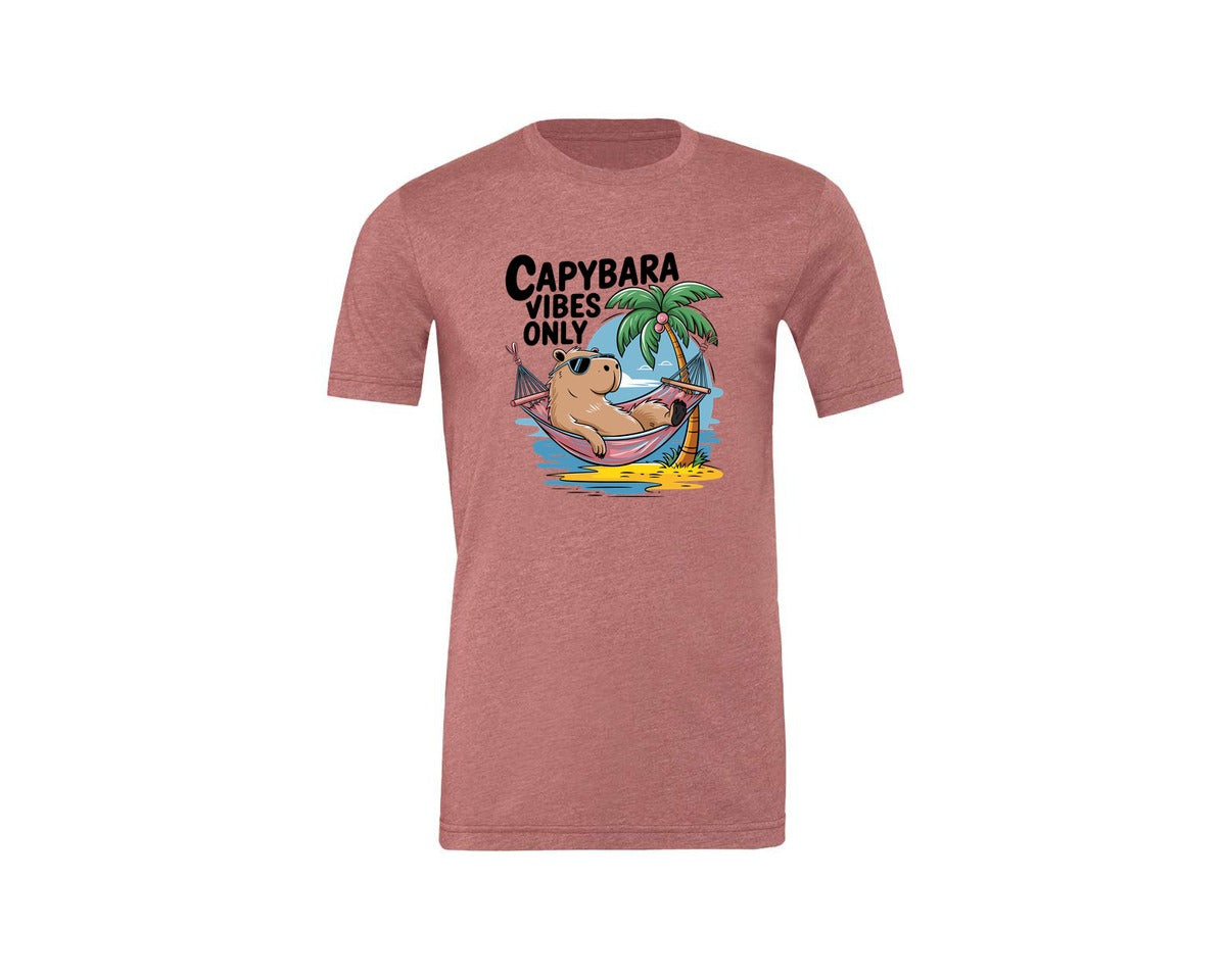 brand:Generic|color:Heather Mauve|Capybara Vibes Only Summer T Shirt Print Graphic T-Shirt