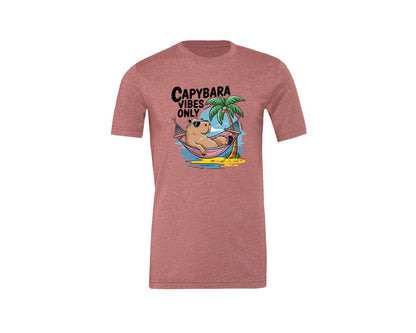 brand:Generic|color:Heather Mauve|Capybara Vibes Only Summer T Shirt Print Graphic T-Shirt