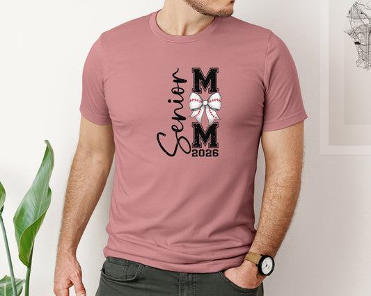 2026 Senior Baseball Mom Coquette Bow Graphic T-Shirt