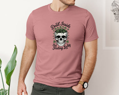 brand:Bella Canvas|color:Heather Mauve|Retro Dead Inside But Feeling Lucky Graphic T-Shirt