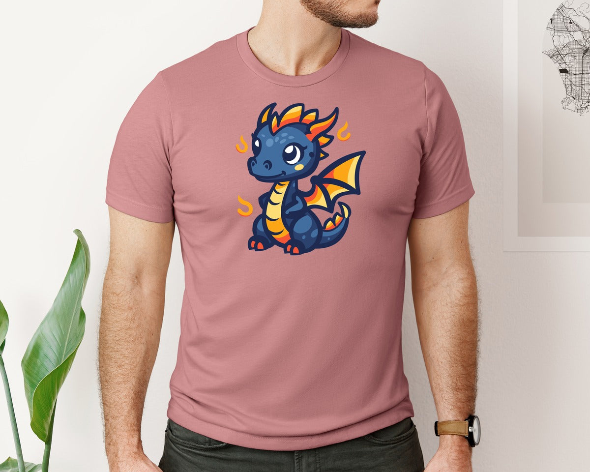 brand:Bella Canvas|color:Heather Mauve|Cute Dragon Line Art Vector Graphic T-Shirt