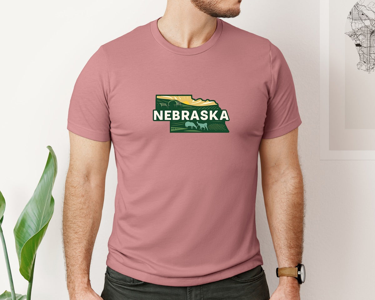 brand:Bella Canvas|color:Heather Mauve|Nebraska State Map 3 Graphic T-Shirt