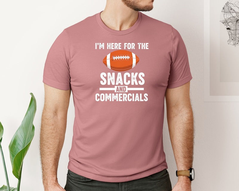 brand:Bella Canvas|color:Heather Mauve|Im Here For The Snacks And Commercials 2 Graphic T-Shirt