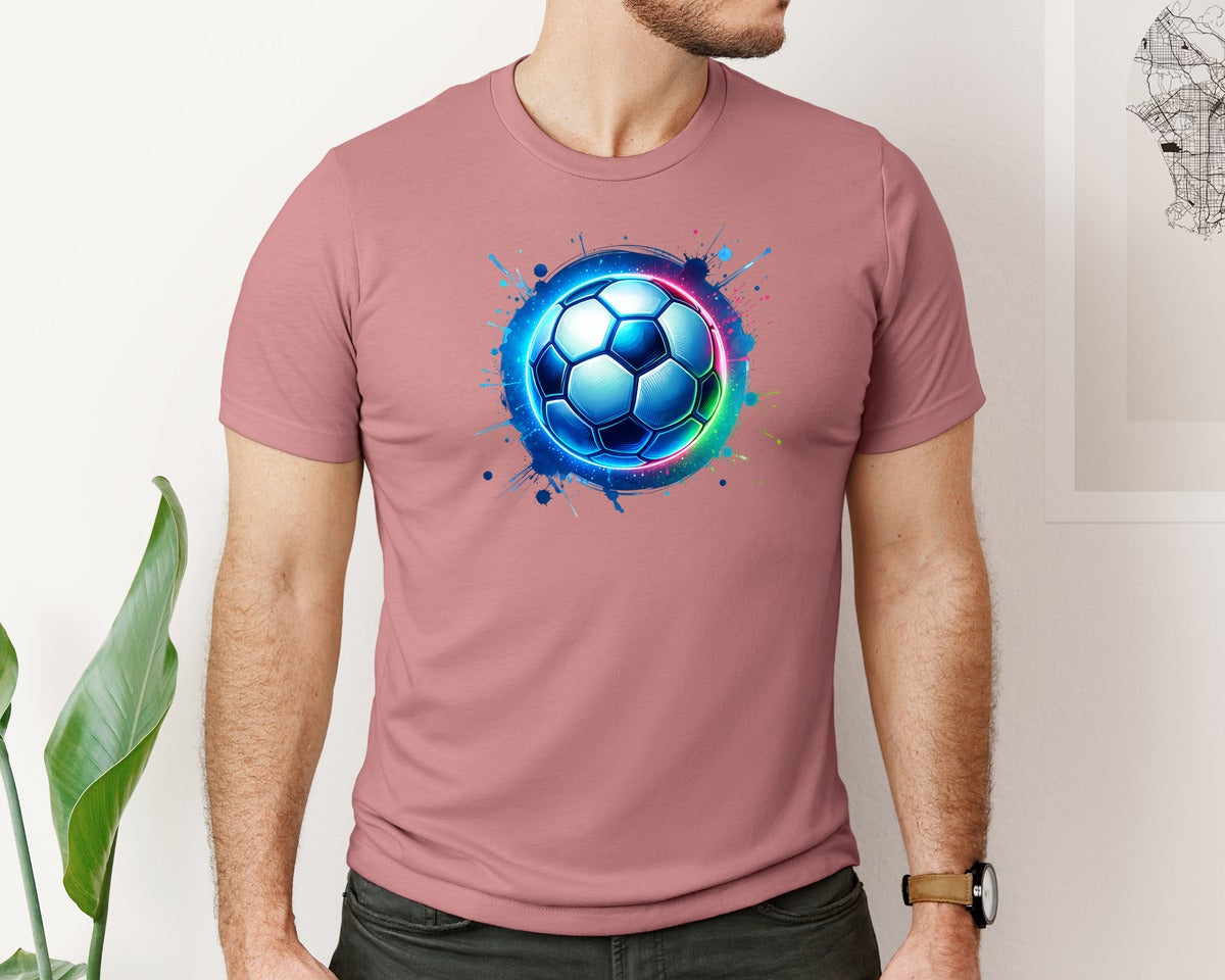 brand:Bella Canvas|color:Heather Mauve|Neon Soccer Ball Game Day Mascot Graphic T-Shirt