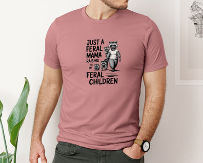 brand:Bella Canvas|color:Heather Mauve|Funny Mothers Day Raccoon Mama Tired Graphic T-Shirt