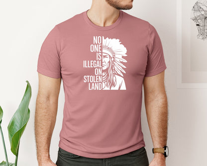 brand:Bella Canvas|color:Heather Mauve|No One Is Illegal On Stolen Land 17 Graphic T-Shirt