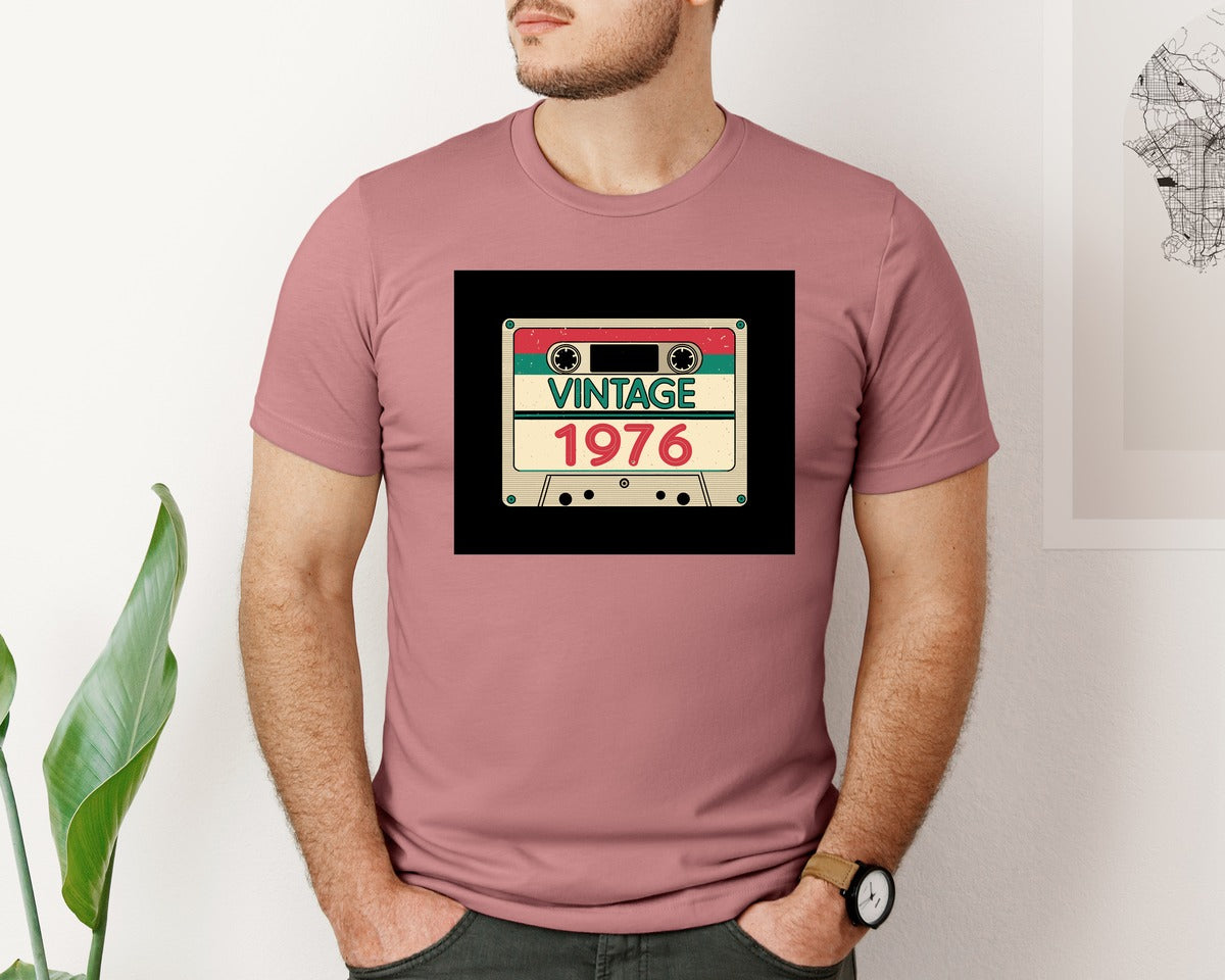 brand:Bella Canvas|color:Heather Mauve|Vintage 1976 Birthday Retro T Shirt Graphic T-Shirt