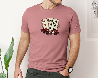 brand:Bella Canvas|color:Heather Mauve|Six Seven 6 7 Viral Meme Playing Cards Graphic T-Shirt