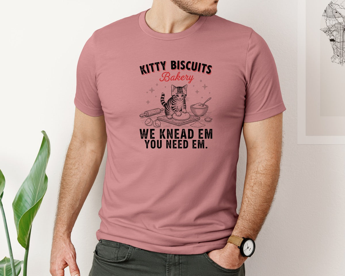 brand:Bella Canvas|color:Heather Mauve|Kitty Biscuits Bakery Cat Graphic T-Shirt