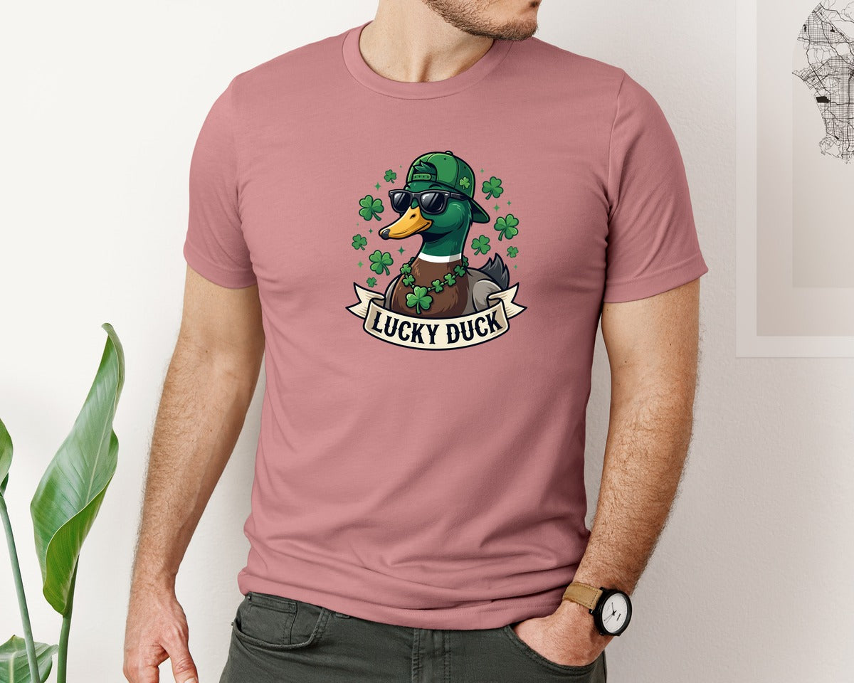 brand:Bella Canvas|color:Heather Mauve|St Patricks Day Lucky Duck Graphic T-Shirt