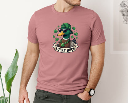 brand:Bella Canvas|color:Heather Mauve|St Patricks Day Lucky Duck Graphic T-Shirt