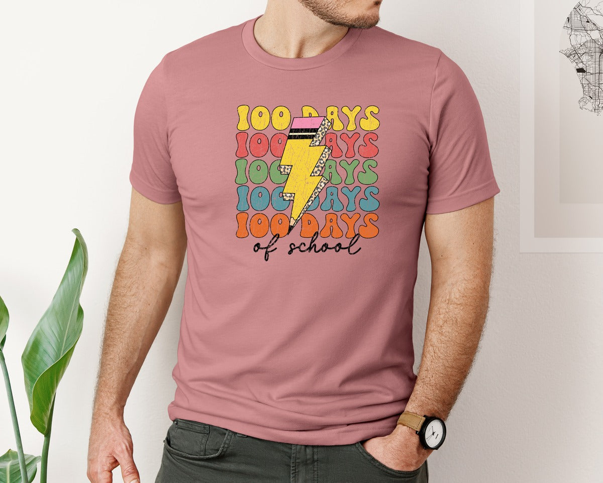 brand:Bella Canvas|color:Heather Mauve|100 Days Of School Gift Graphic T-Shirt