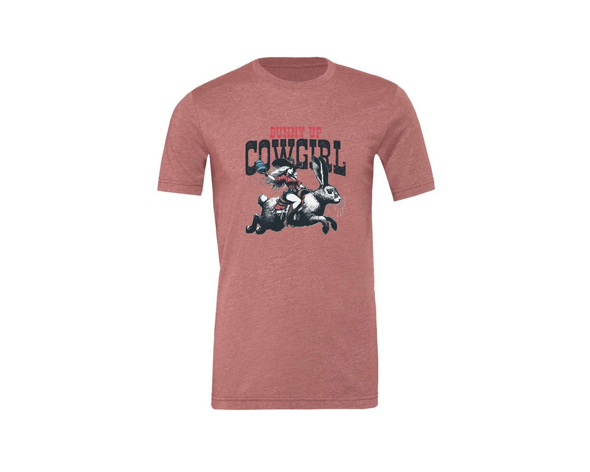 brand:Generic|color:Heather Mauve|Bunny Up Cowgirl Easter Egg Shirt Graphic T-Shirt