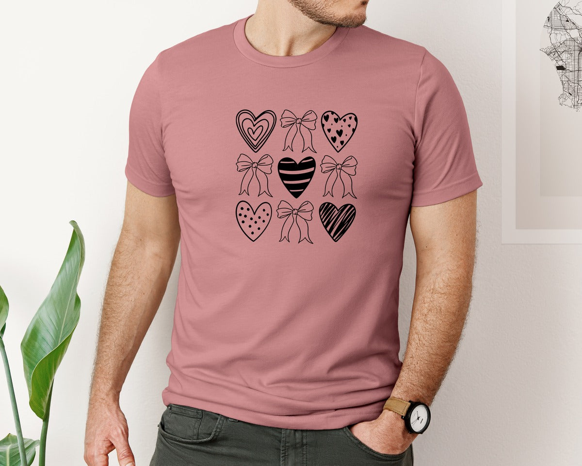 brand:Bella Canvas|color:Heather Mauve|Valentine Coquette Heart Xoxo 2 Graphic T-Shirt
