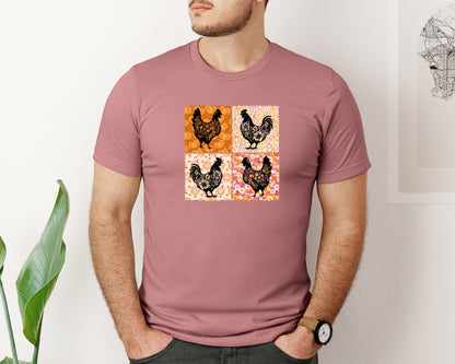 brand:Bella Canvas|color:Heather Mauve|Floral Fall Chicken Pumpkin Graphic T-Shirt