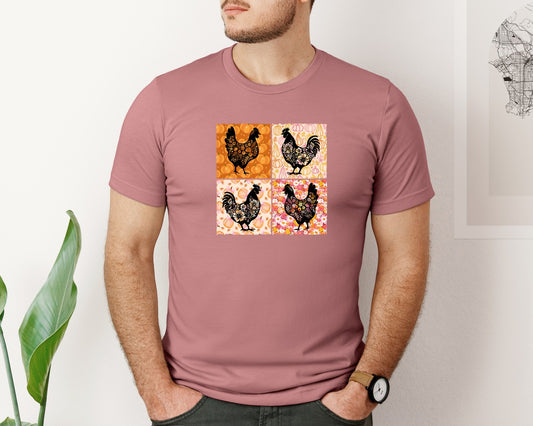 Floral Fall Chicken Pumpkin Graphic T-Shirt