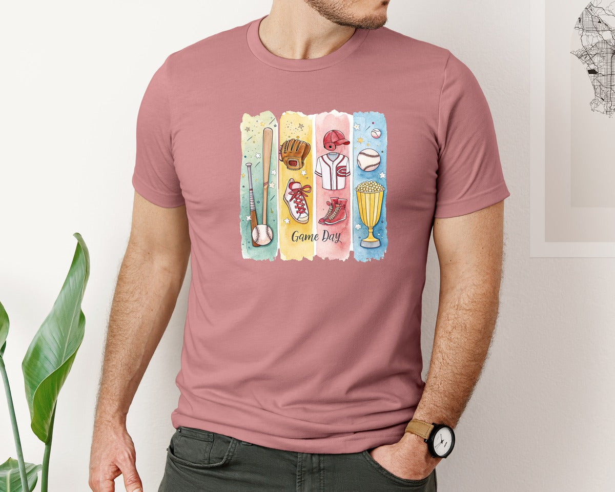 brand:Bella Canvas|color:Heather Mauve|Baseball Game Day T Shirt Design 10 Graphic T-Shirt