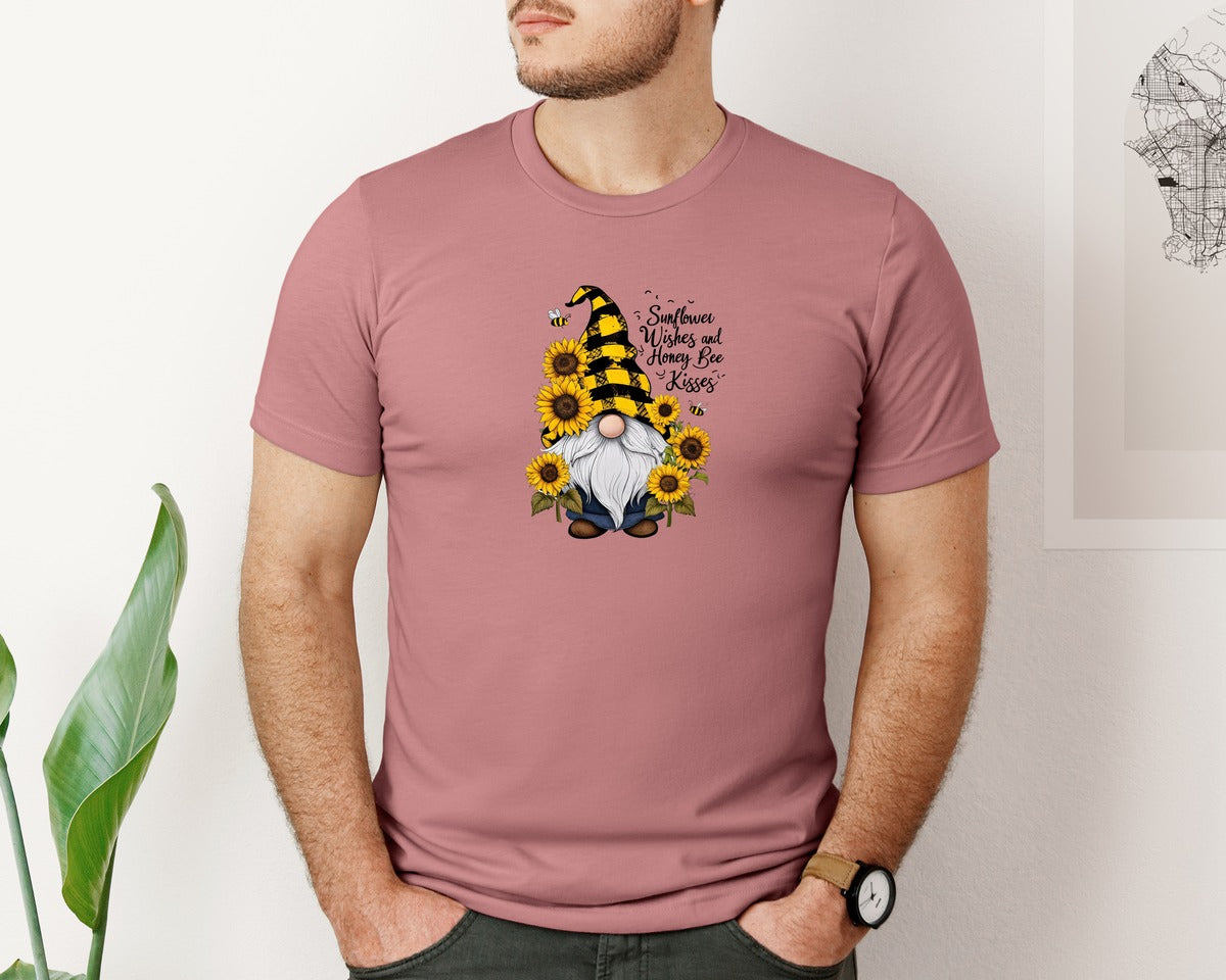 brand:Bella Canvas|color:Heather Mauve|Sunflower Wishes Honey Bee Kisses Graphic T-Shirt