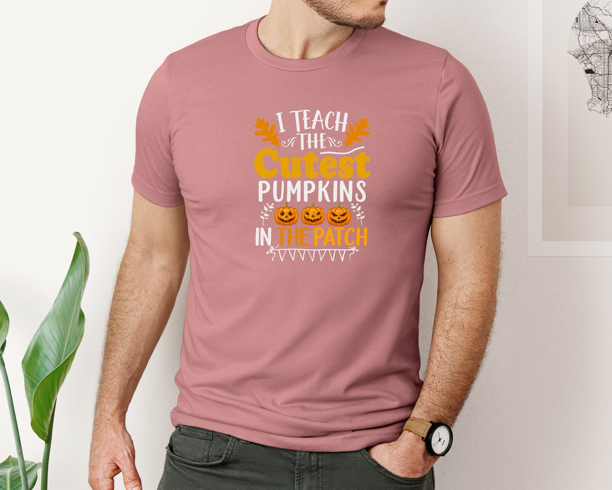 brand:Bella Canvas|color:Heather Mauve|Halloween Pre K Teacher Cutest Pumpkins 3 Graphic T-Shirt