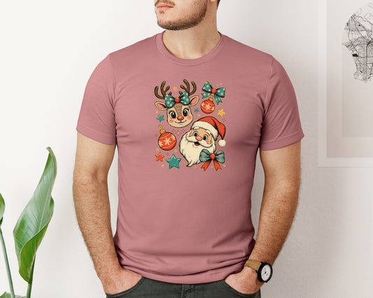Preppy Christmas Santa Reindeer Graphic T-Shirt