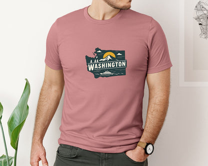 brand:Bella Canvas|color:Heather Mauve|Washington State Map 5 Graphic T-Shirt