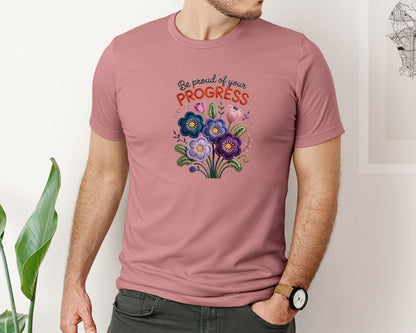 brand:Bella Canvas|color:Heather Mauve|Be Proud Inspirational Quote Floral Graphic T-Shirt