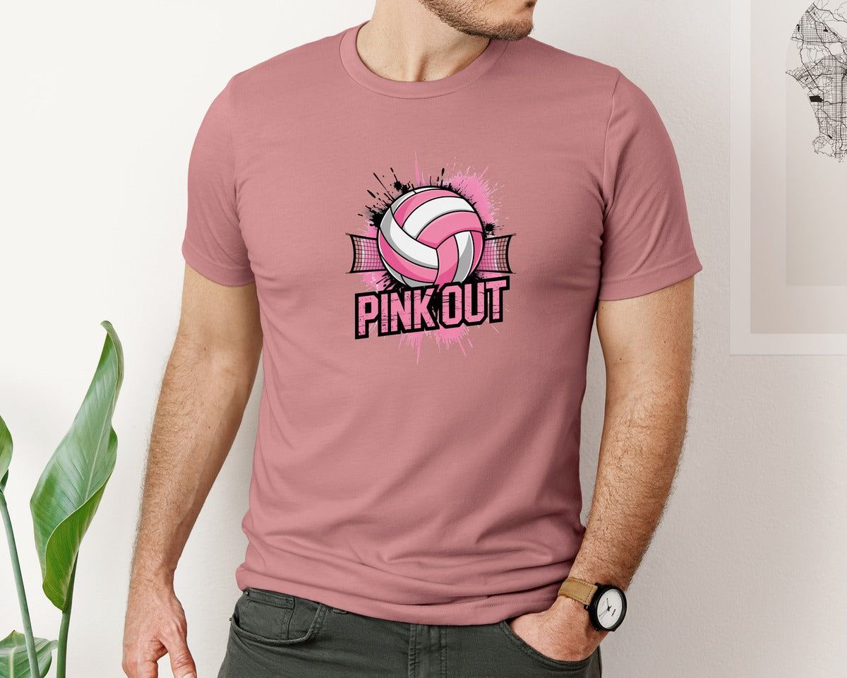 brand:Bella Canvas|color:Heather Mauve|Pink Out Volleyball Breast Cancer Graphic T-Shirt